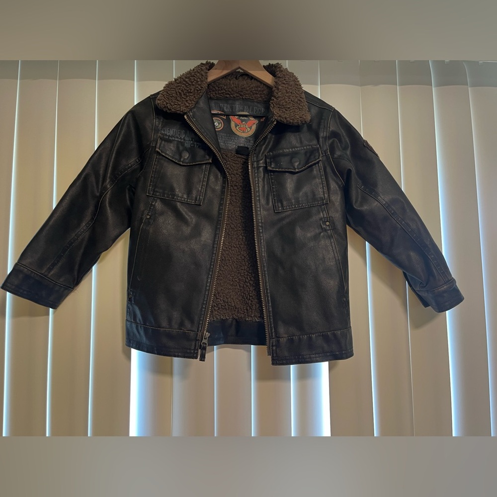 Brown Faux Leather Bomber Jacket size 6